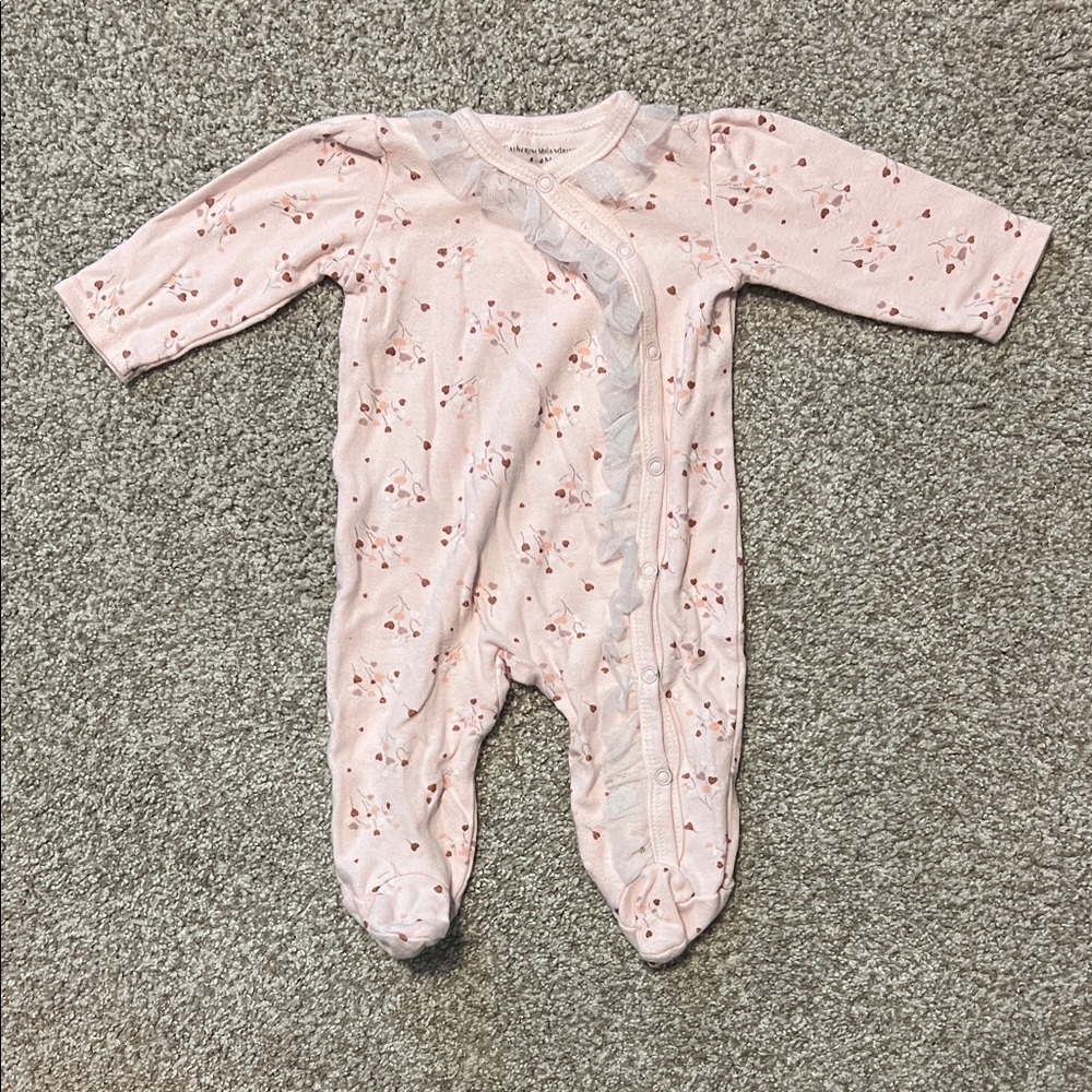 1368. Catherine Malandrino - Pink Heart Ballon Footie Onesie with Ruffles